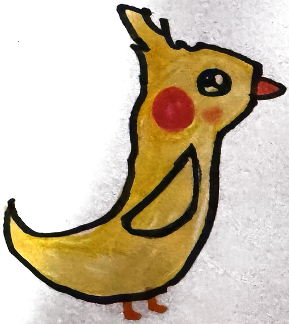 Desenho do João: calopsita amarela com a bochecha vermelha