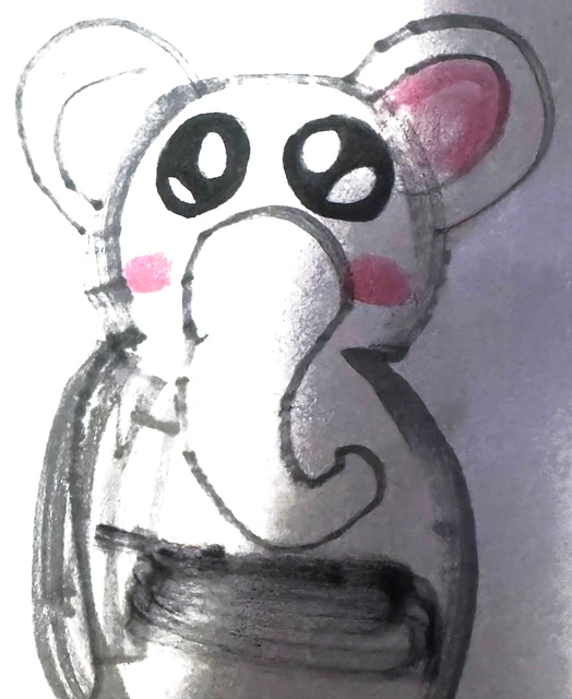 Desenho do João: elefante cinza de orelhas rosa